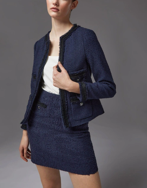 Charlee Recycled Cotton Blend Tweed Jacket -Navy