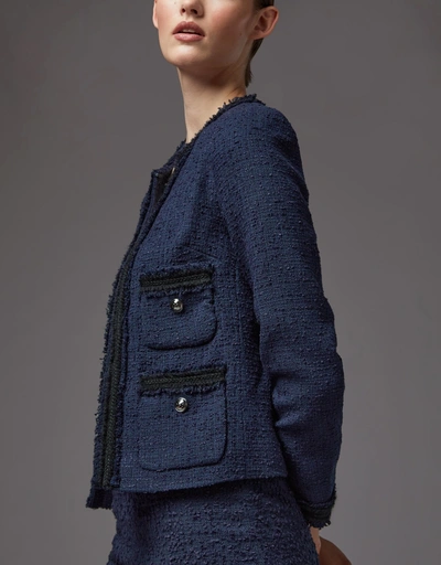 Charlee Recycled Cotton Blend Tweed Jacket -Navy