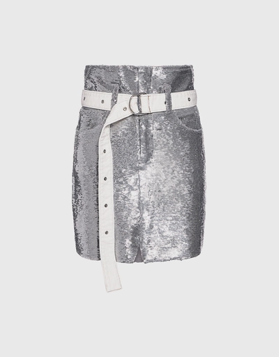 Natou Belted Sequined High-rise Mini Skirt