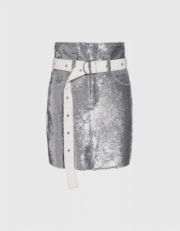 IRO Natou Belted Sequined High-rise Mini Skirt