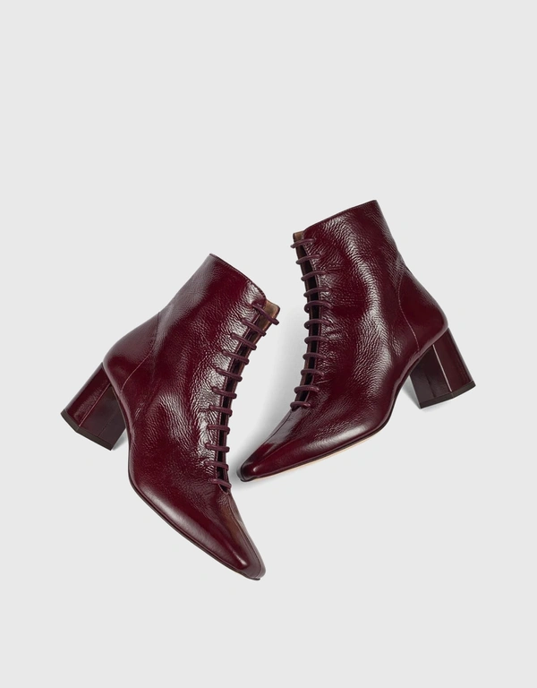 LK Bennett Arabella Bordeaux Crinkle Patent Lace Up Ankle Boots