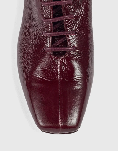 Arabella Bordeaux Crinkle Patent Lace Up Ankle Boots