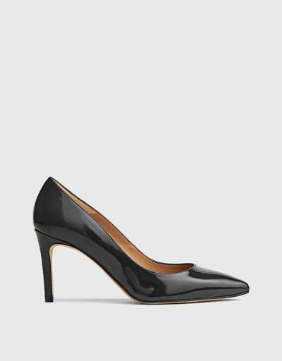 Floret Patent Leather Pointed Toe Court Shoes - Black
