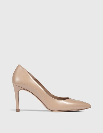 Floret Patent Leather Pointed Toe Court Shoes - Beige