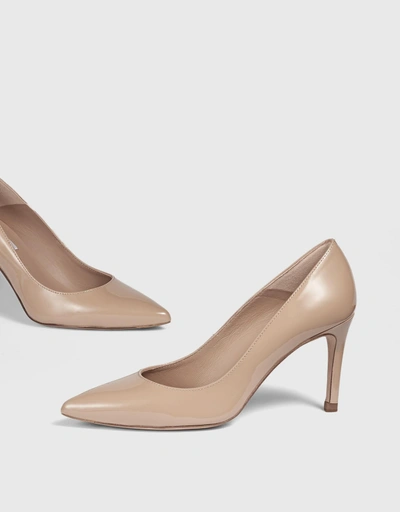 Floret Patent Leather Pointed Toe Court Shoes - Beige