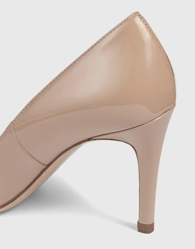 Stila Beige Patent Leather Round Toe Court Shoes