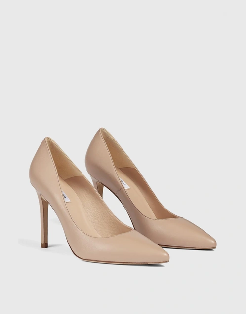Fern Beige Leather Pointed Toe Court Shoes