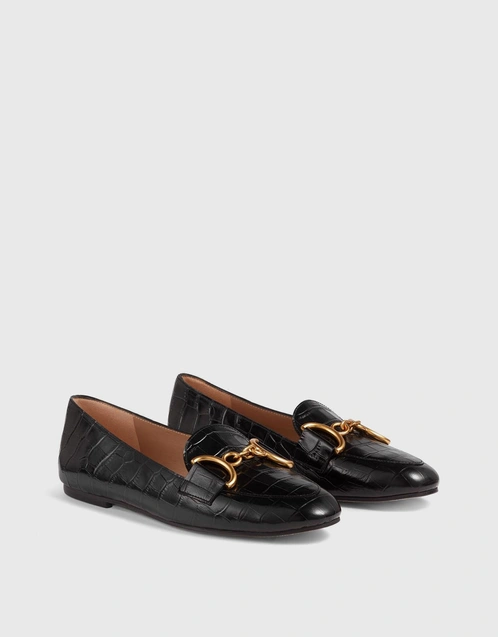 Daphne Black Croc-Effect Leather Loafers