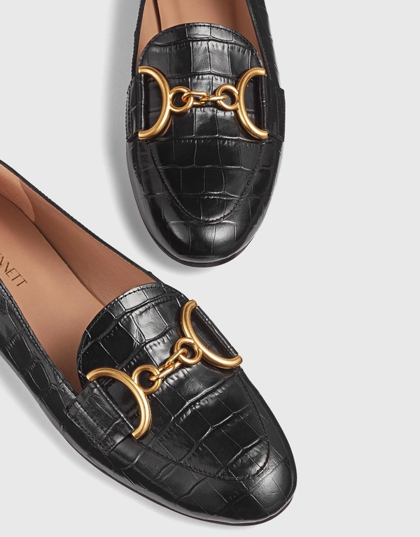 LK Bennett Daphne Black Croc-Effect Leather Loafers