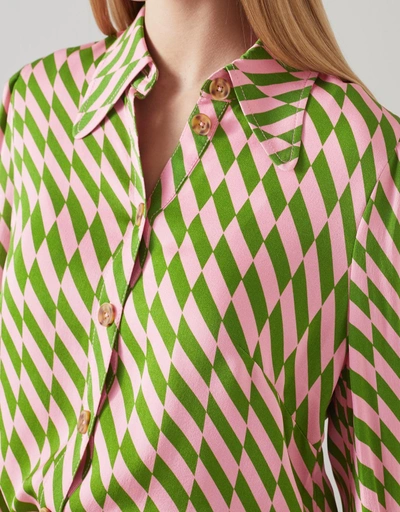 Sonya Green and Pink Print Crepe Blouse