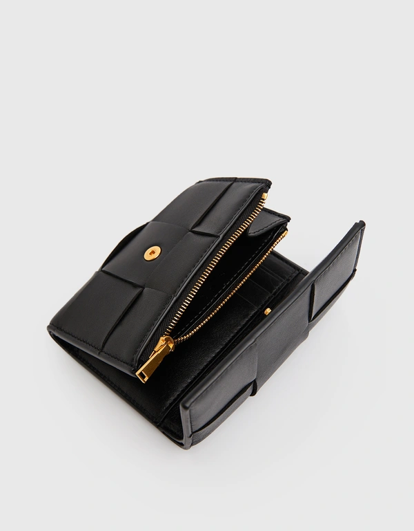 Bottega Veneta Cassette  Lambskin Intrecciato Tri-Fold Zip Wallet
