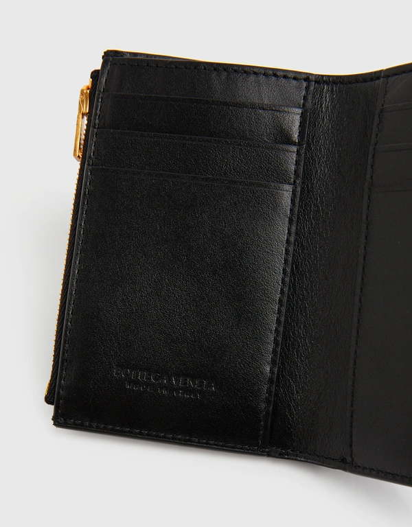Bottega Veneta Cassette  Lambskin Intrecciato Tri-Fold Zip Wallet