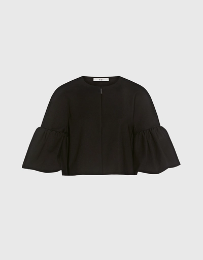 Agathe Zip Front Balloon Sleeve Cropped Top
