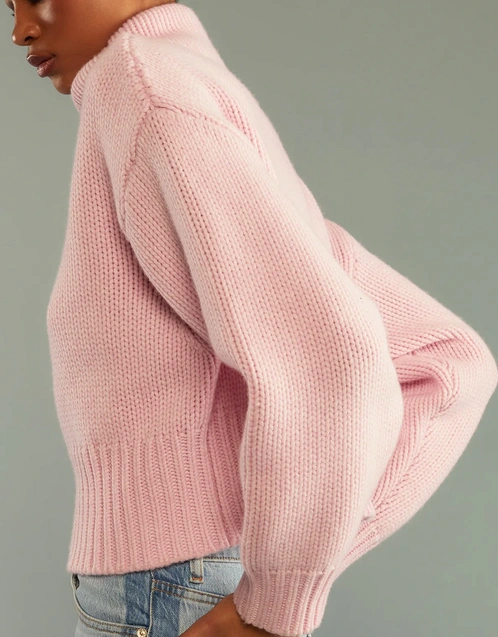 羊毛混紡粗針織高領毛衣 - Pink