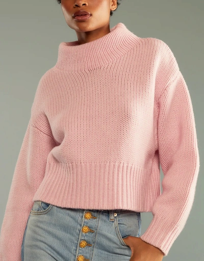 羊毛混紡粗針織高領毛衣 - Pink