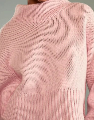 Wool Blend Chunky Turtleneck Sweater - Pink