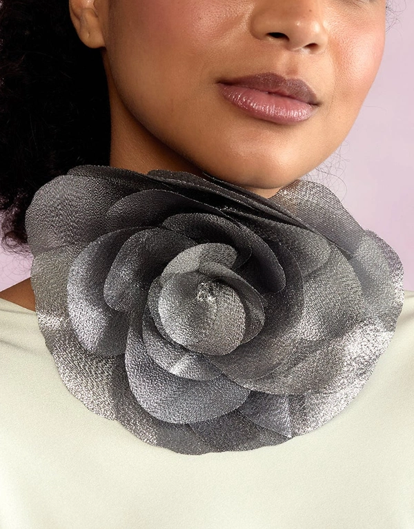 Cynthia Rowley Organza Flower Ties - Silver