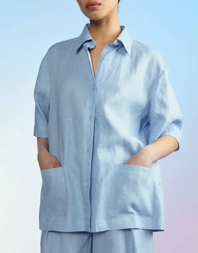 Linen Camp Shirt - Blue
