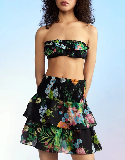 Floral Printed Tiered Mini Skirt - Black