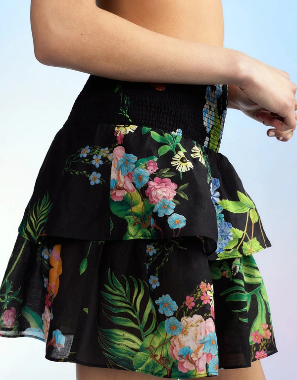 Cynthia Rowley Floral Printed Tiered Mini Skirt - Black