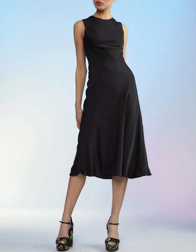 Silk Bias Sleeveless  Midi Dress - Black