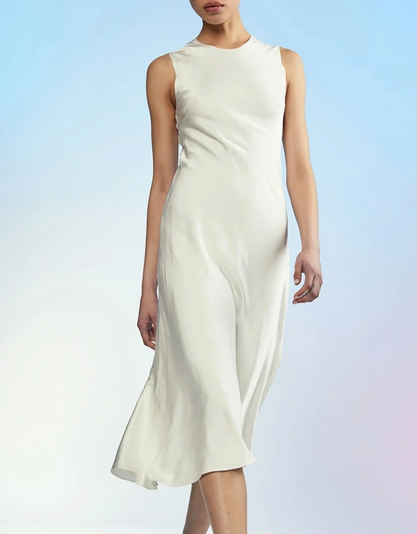 Cynthia Rowley Silk Bias Sleeveless  Midi Dress - White
