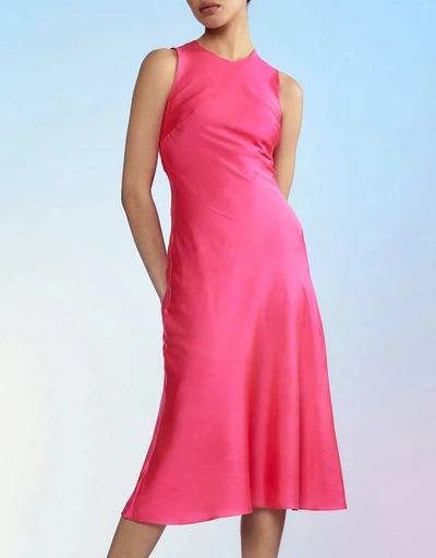 Silk Bias Sleeveless  Midi Dress - Pink