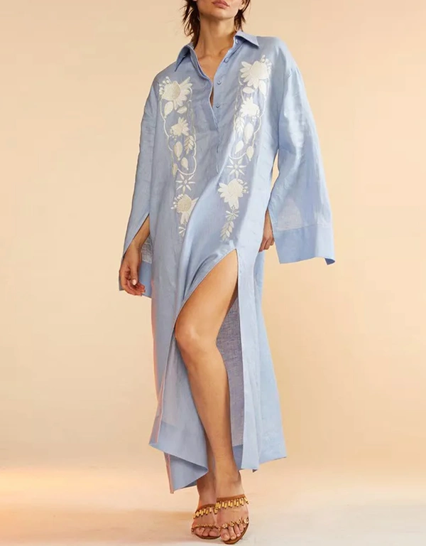 Cynthia Rowley Hemp Embroidered Maxi Dress - Blue