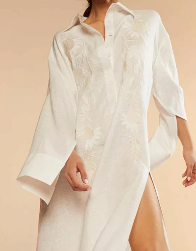 Hemp Embroidered Maxi Dress - White