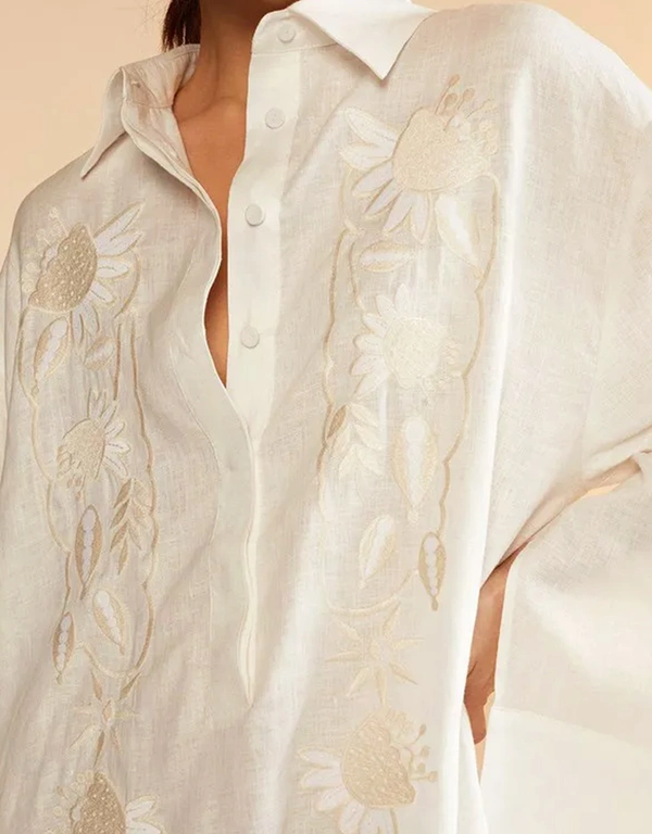 Cynthia Rowley Hemp Embroidered Maxi Dress - White