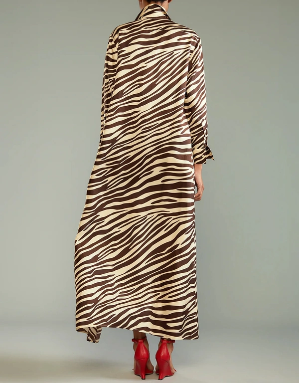 Cynthia Rowley Zebra Printed Silk Maxi Shirt Dress