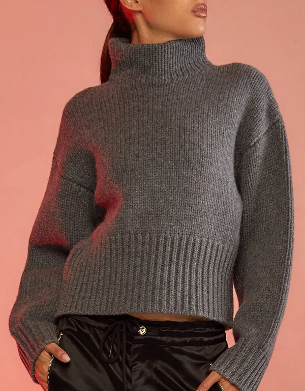 Cynthia Rowley Wool Blend Chunky Turtleneck Sweater - Grey