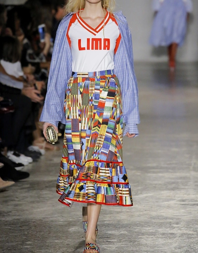 Printed A Line Ruffled Midi Skirt