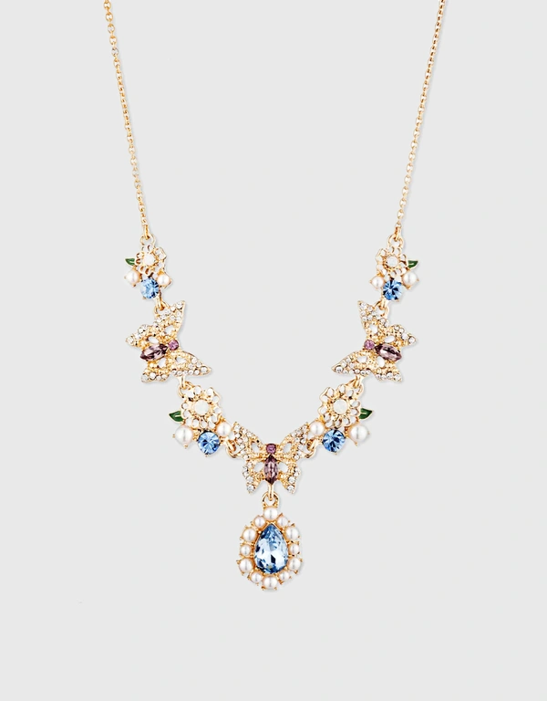 Marchesa Notte Butterfly Floral Crystal Necklace