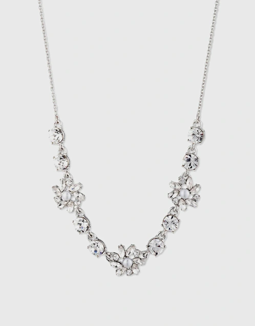 Crystal Flowers Silver Necklace