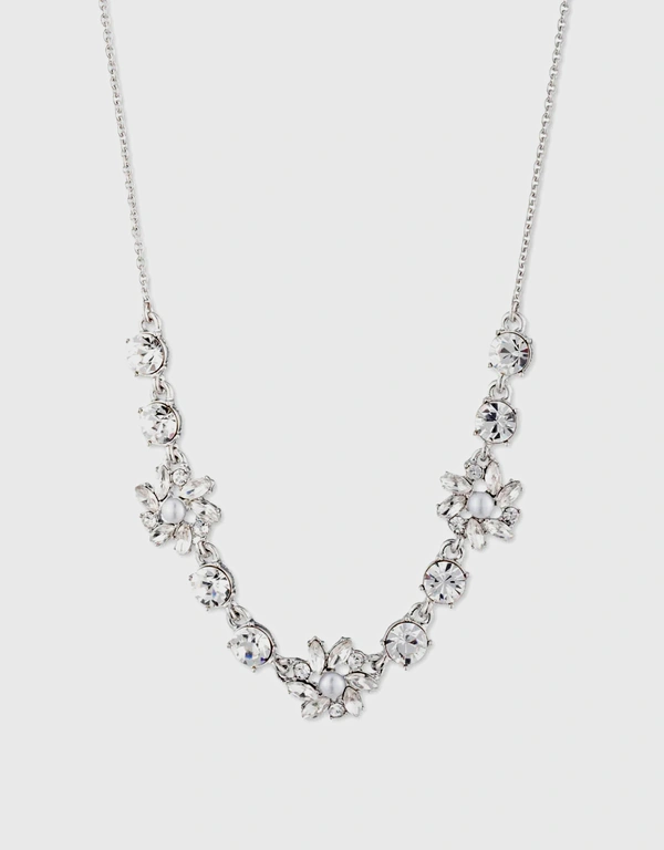 Marchesa Notte Crystal Flowers Silver Necklace