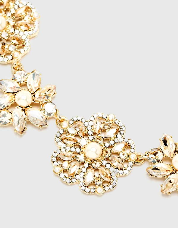 Marchesa Notte Gold Crystal Floral Collar Necklace