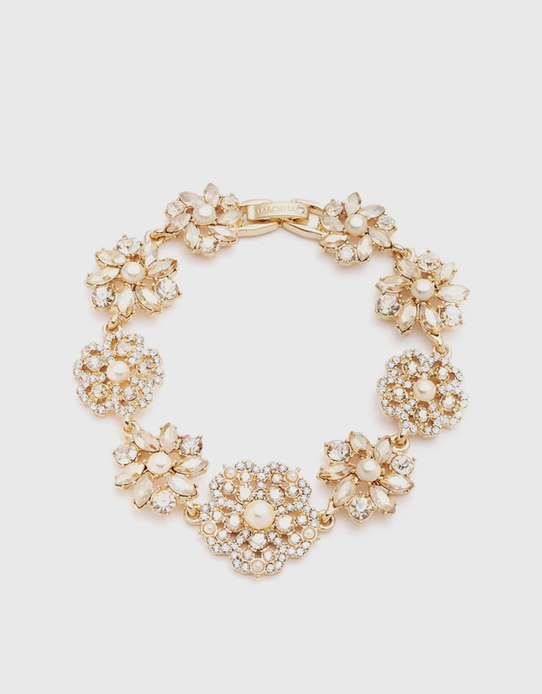 Marchesa Notte Crystal Floral Bracelet-Gold