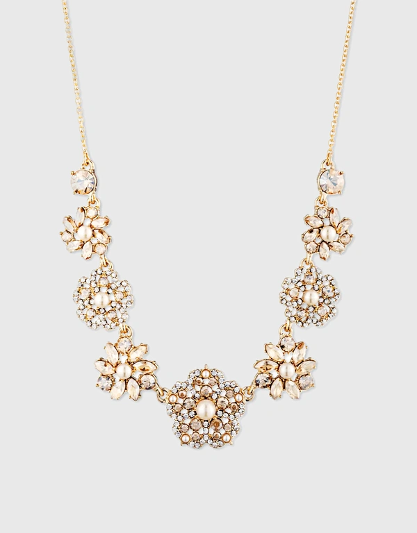 Marchesa Notte Crystal Floral Necklace-Gold