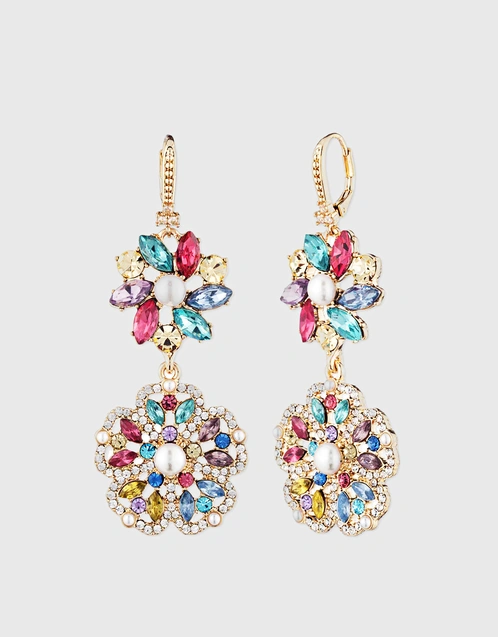 Crystal Floral Drop Earring-Multi