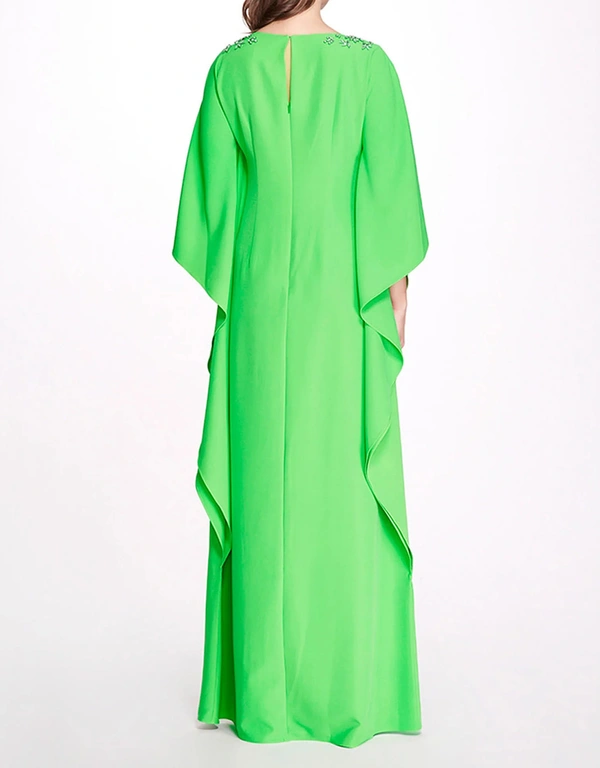 Marchesa Notte Crystal Embellished Kaftan Gown-Lime