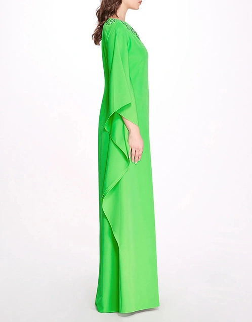 Crystal Embellished Kaftan Gown-Lime
