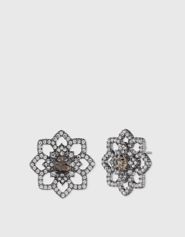 Marchesa Notte Lace Floral Stud Earring-Black