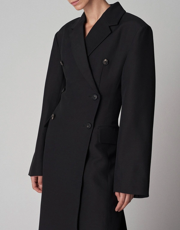 Co Faille Double Breasted A Line Long Coat