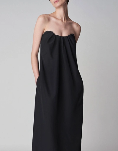 Black Smooth Faille Strapless Maxi Dress