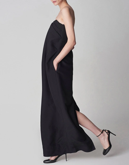 Black Smooth Faille Strapless Maxi Dress