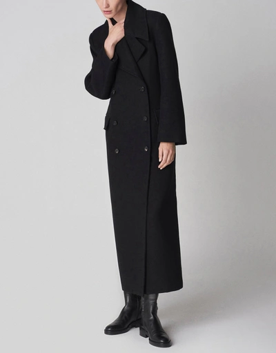 Black Cotton Double Breasted Long Coat