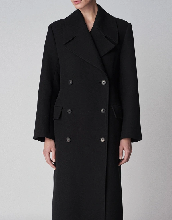 Co Black Cotton Double Breasted Long Coat