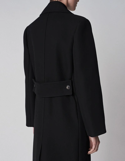 Black Cotton Double Breasted Long Coat