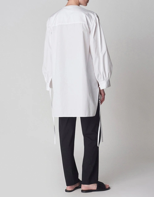 Henley Wide Sleeve Blouse - White